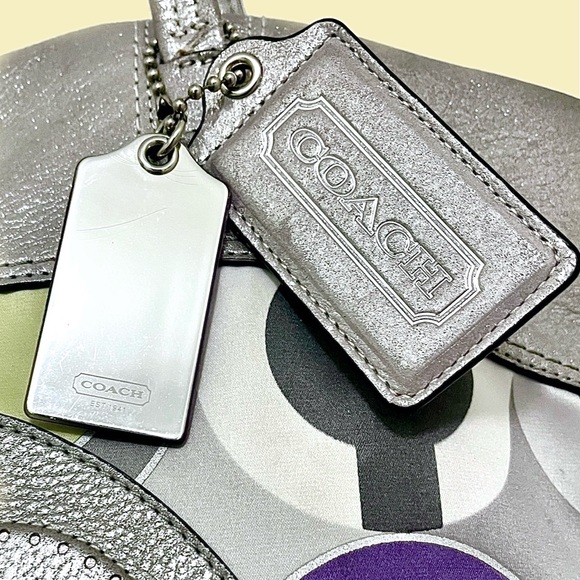 Coach Y2K OP Art Julia Purple, Yellow & Grey & Silver Leather Tote Shoulder Bag - Picture 7 of 7